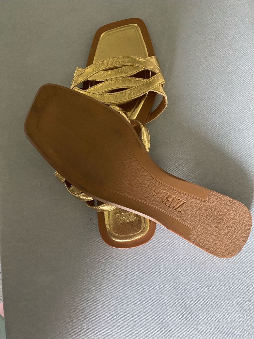 Zara Metallic Gold Leather Slide Sandals - Picture 4 of 4